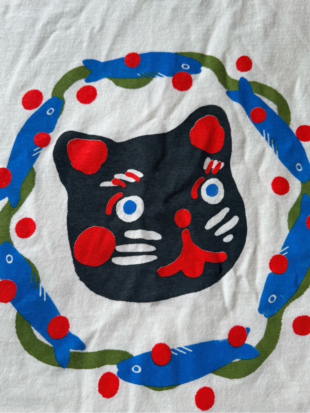 Yarrow Goods XL Black Cat Fish Graphic Tee Folk Art Cotton Cream T Shirt Unisex - Picture 7 of 8
